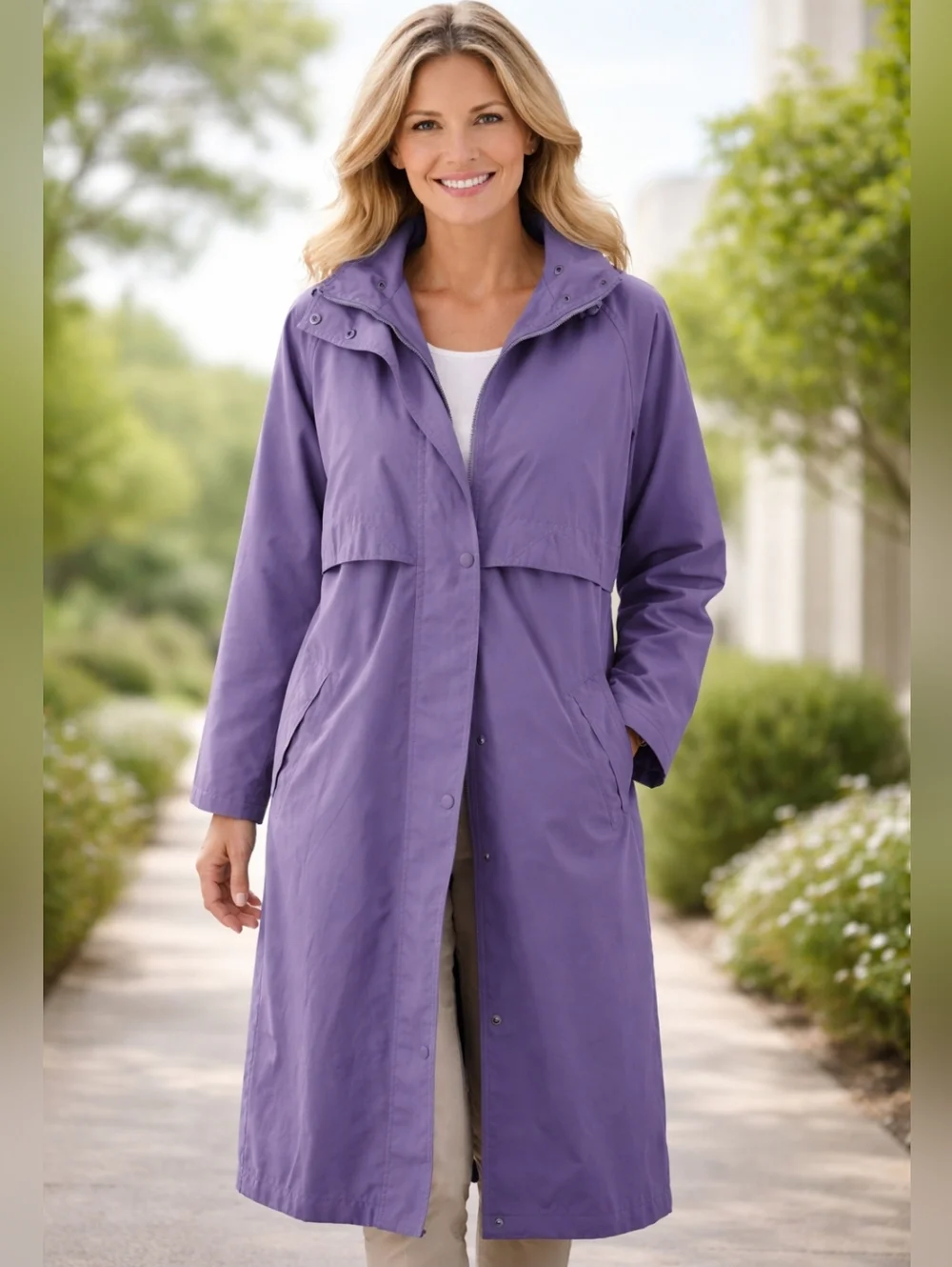 Vintage L.L. Bean Purple Hooded Long Lined Duster Trench Coat Womens Small